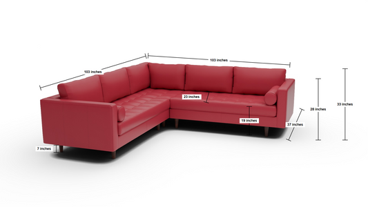 Ladybird 103" Leather Corner Sectional - Dimensions