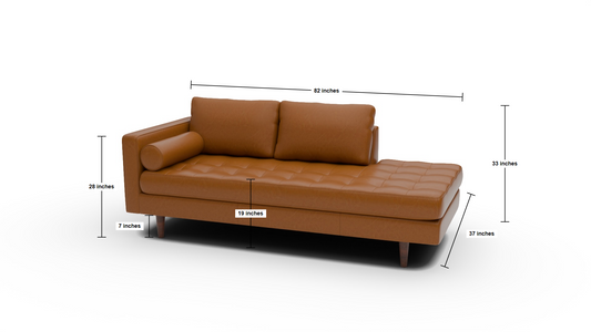 Ladybird 82" Leather LAF Stand Alone Chaise - Dimensions
