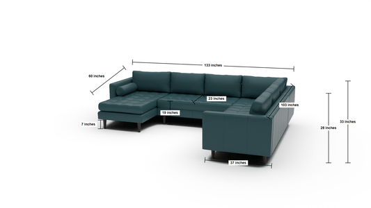 Ladybird 133" Leather Corner Sectionals w. Left Chaise - Dimensions