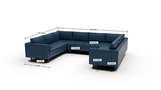Ladybird 134" Leather U Sectional - Dimensions