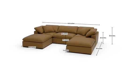 Fluffy DB 133.5" 3 Piece Sofa W/Double Ottoman - Bellatrix Terracotta