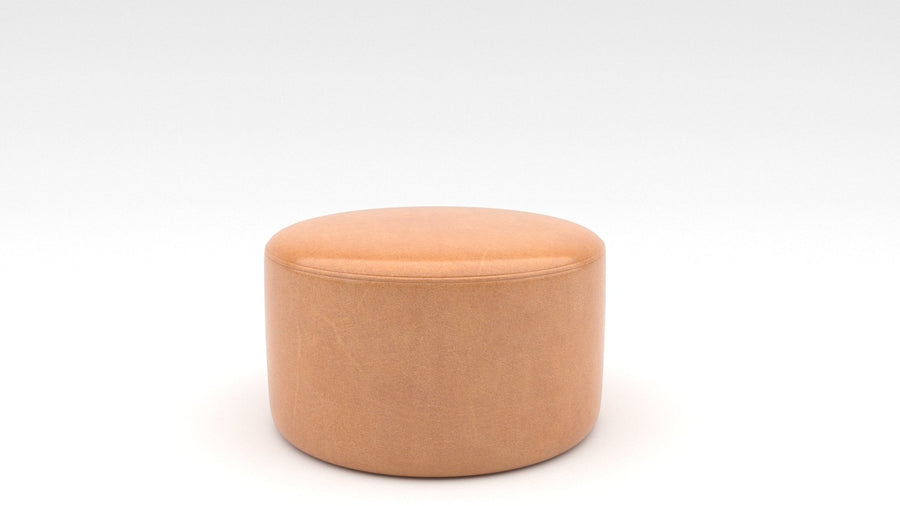 Ari 30" Leather Round Ottoman - Hudson Lager