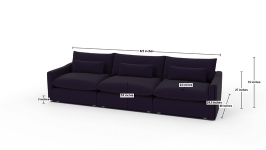 Bouldin 126" Sofa - Dimensions - Superb Amethyst
