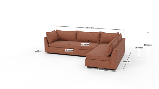 Cherrywood 129" LAF/LAF Sofa Sectional - Dimensions - Wiley Rust