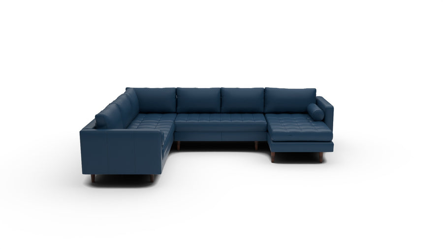 Ladybird 133" Leather Corner Sectionals w. Right Chaise - Tribeca Cobalt