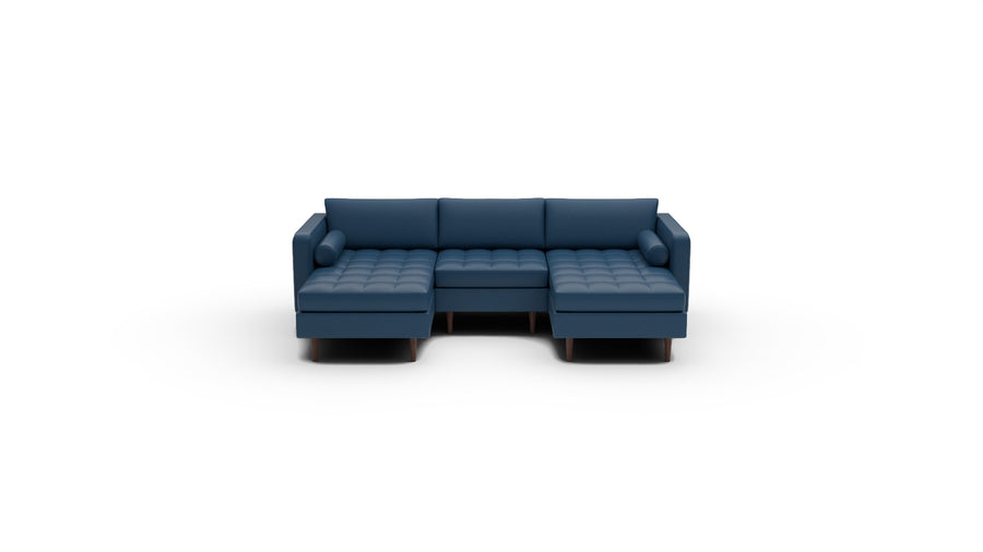 Ladybird 102" Leather Double Chaise with Armless Chair - Tribeca Cobalt