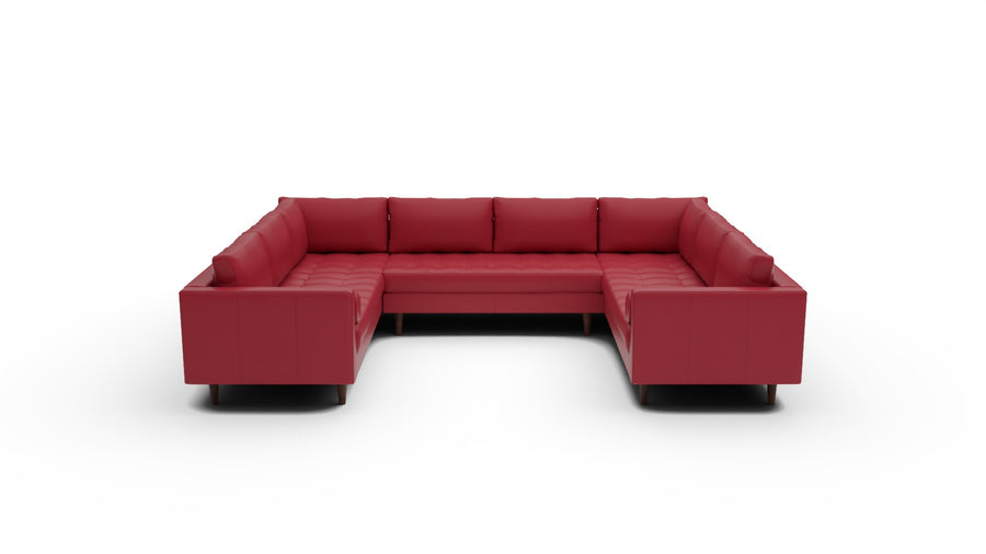 Ladybird 134" Leather U Sectional - Tribeca Scarlet