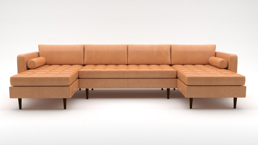 Ladybird 132" Leather Double Chaise with Armless Loveseat - Hudson Lager