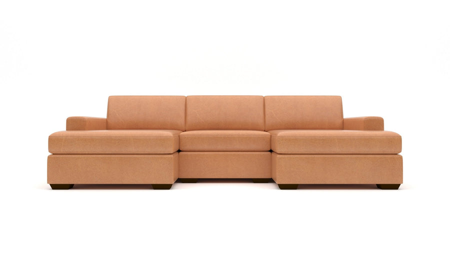 Mas Mesa 122" Deep Leather Double Chaise With Armless Chair -