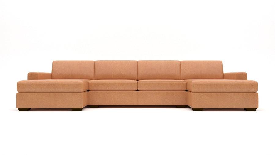 Mas Mesa 158" Deep Leather Double Chaise With Armless Loveseat -