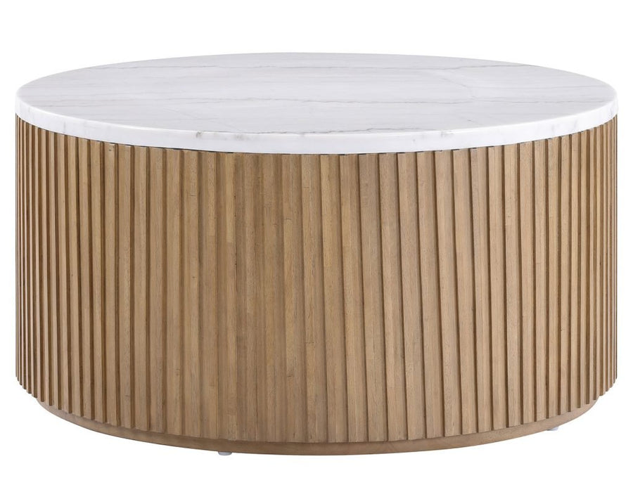 Calvin 36" Round White Marble Top Coffee Table w/Casters -