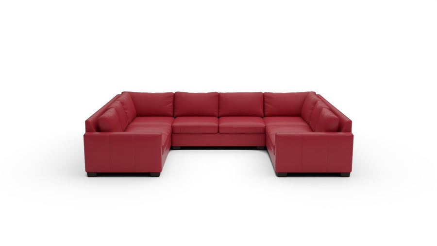 Track 141" Leather Corner Sofa Sleeper U Sectional - Tribeca Scarlet