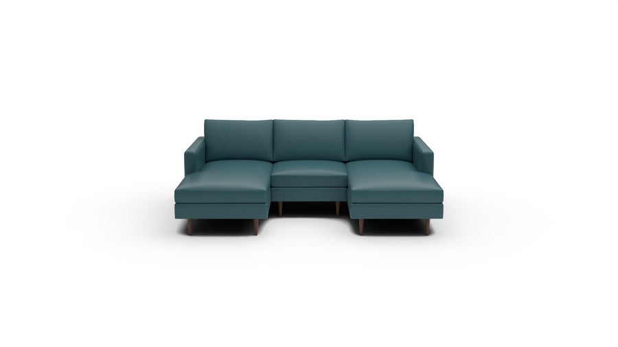 Wallace 96" Leather Untufted Double Chaise With Armless Chair - Tribeca Lagoon