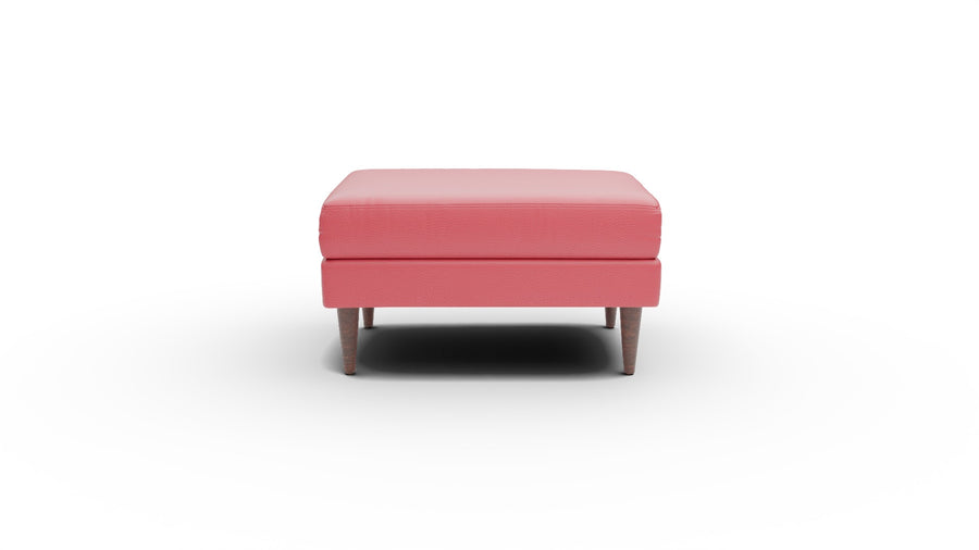 Wallace Leather Untufted Ottoman - Tribeca Scarlet