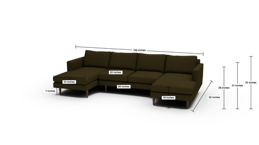 Wallace 126" Untufted Double Chaise U Sectional - Superb Peacock