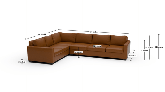 Track 121" Leather Left Corner Sectional - Dimensions - Clive Cinnamon