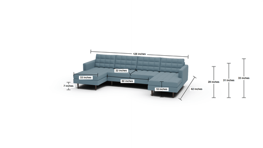 Wallace 126" Double Chaise U Sectional - Sorrento Ocean