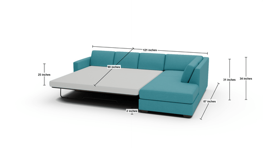 Track 121" Right Chaise Sleeper Sectional - Dimensions - Dream Pool