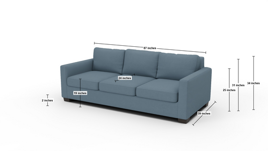 Track 87" Sofa - Dimensions - Elliot French Blue