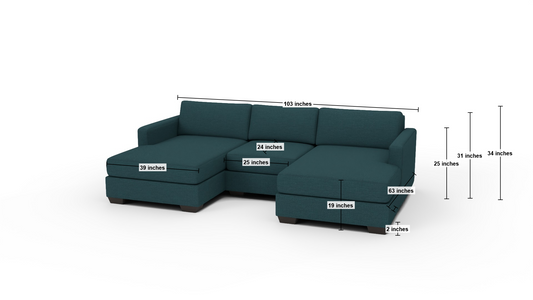 Track 103" Double Chaise With Armless Chair - Dimensions - Elliot Teal