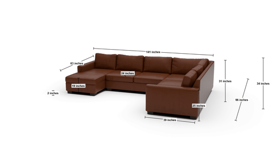 Track 141" Leather Corner Sectionals w. Left Chaise - Dimensions - Everlast Leverage