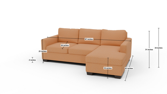 Track 87" Reversible Sofa Chaise - Dimensions - Nepal Clay