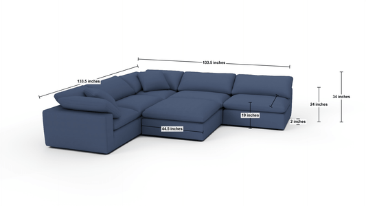 Fluffy 133.5" 5 Piece Sectional W/Ottoman