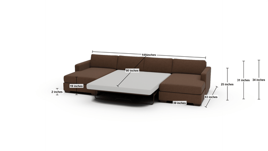 Track 141" Double Chaise With Full Sleeper Loveseat - Dimensions - Ravina Chocolate