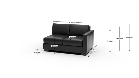 Track Leather RAF Loveseat - Dimensions - Sonoma Black
