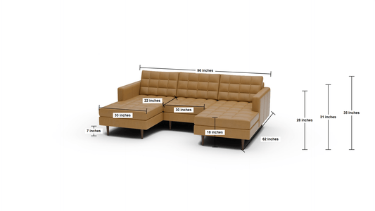 Wallace 96" Leather Double Chaise With Armless Chair - Tribeca Lagoon