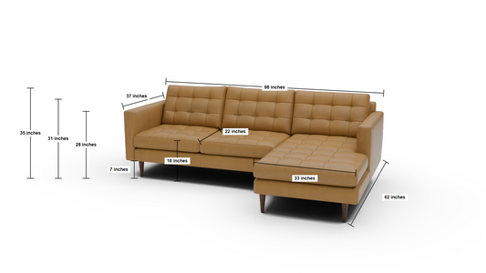 Wallace 98" Leather Right Chaise Sectional - Tribeca Lagoon