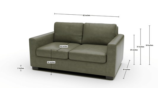 Track 62" Leather Loveseat - Dimensions - Sonoma Fatigue