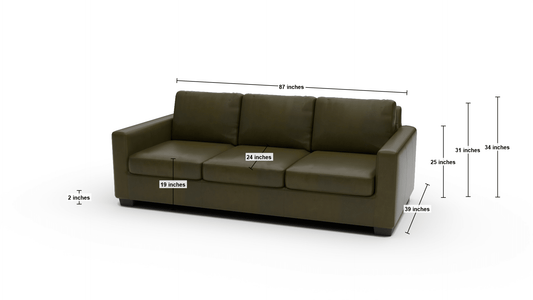 Track 87" Leather Sofa - Dimensions - Sonoma Moss