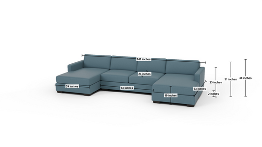 Track 141" Double Chaise With Armless Loveseat - Dimensions - Sorrento Ocean