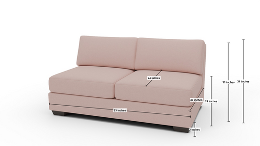 Track Armless Loveseat - Dimensions - Superb Blush