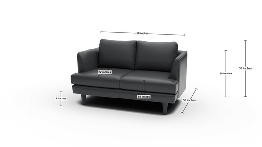 Rainey 59" Leather Loveseat - Dimensions - Tribeca Black
