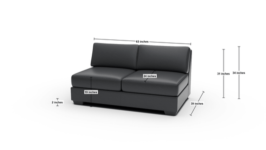Track Leather Armless Loveseat - Dimensions - Tribeca Black