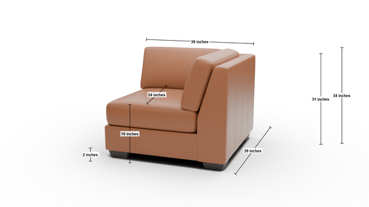 Track Leather Corner Unit - Dimensions - Tribeca Chestnut