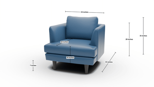 Rainey 35" Leather Arm Chair - Dimensions - Tribeca Cobalt