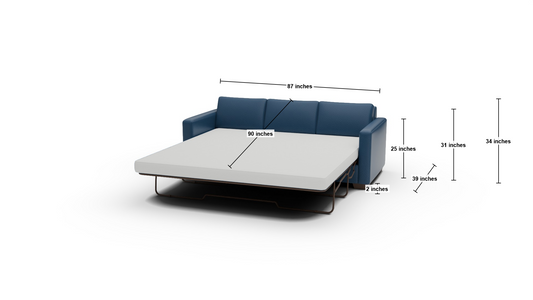Track 87" Leather Queen Sleeper Sofa - Dimensions - Tribeca Cobalt
