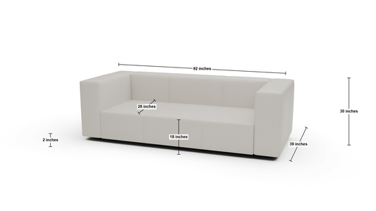 Brentwood 92" Leather Sofa - Dimensions - Tribeca Cream