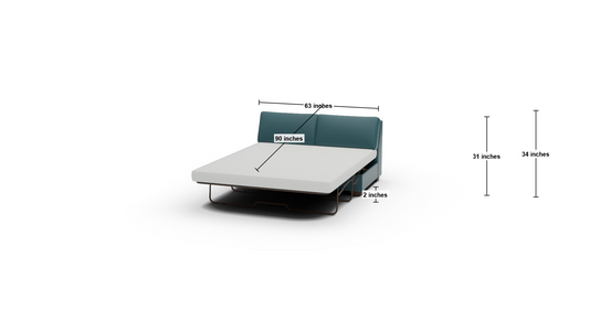 Track Leather Armless Full Sleeper Loveseat - Dimensions - Tribeca Lagoon