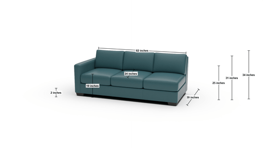 Track Leather LAF Sofa - Dimensions - Tribeca Lagoon
