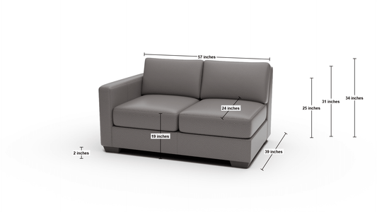 Track Leather LAF Loveseat - Dimensions - Tribeca Quarry
