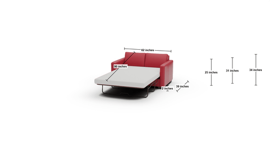 Track 62" Leather Twin Sleeper - Dimensions - Tribeca Scarlet