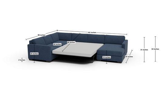 Track 141" Corner Sectionals W. Full Sleeper & Right Chaise - Dimensions - Wiley Ink