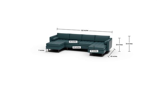 Ladybird 132" Leather Double Chaise with Armless Loveseat - Dimensions