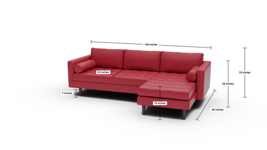 Ladybird 104" Leather  Reversible Sofa Chaise - Dimensions