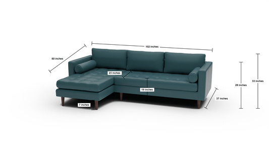 Ladybird 102" Leather Left Chaise Sectional - Dimensions