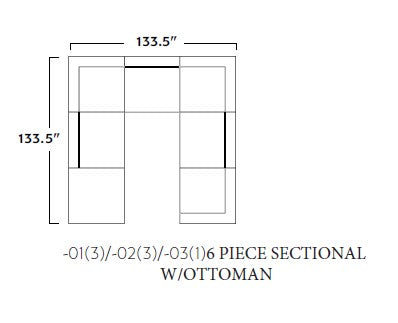 Fluffy 133.5" 6 Piece Sectional W/Ottoman -